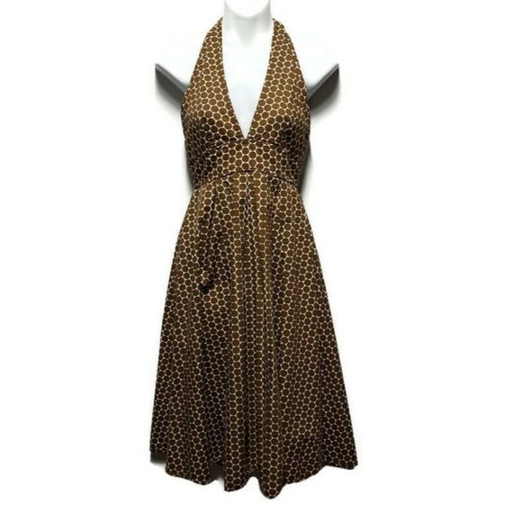J. CREW Halter Dress Size 0 Brown Polka Dot Retro Pin Up Rockabilly Sun Dress - Picture 1 of 10